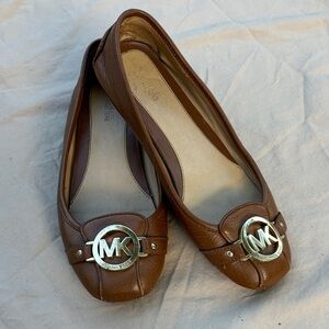 Michael Kors Tan Leather Loafers with Gold Logo